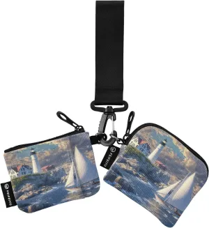 Coastal Lighthouse Sailboat Ocean Dual Pouch Wristlet Portable Keychain Wallet Detachable Coin Purse Pouch with Zipper Wristlet Purse for Women Outdoors Sports Travel