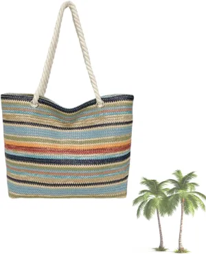 Color-Block Straw Hobo Bag for Women,Zippered Beach Bag with Inner Pockets,Woven Shoulder Tote for Pool Vacation