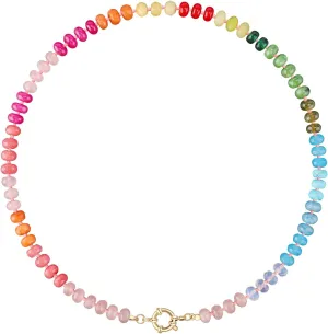 Colorful Beaded Gemstone Necklace for Women, Boho Rainbow Bead Choker with Natural Stone Crystal Beads, Handmade Summer Beach Necklace Jewelry