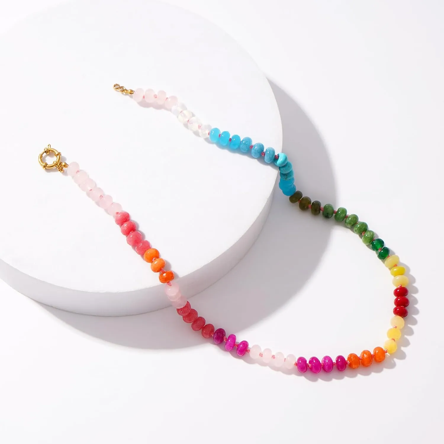 Colorful Beaded Gemstone Necklace for Women, Boho Rainbow Bead Choker with Natural Stone Crystal Beads, Handmade Summer Beach Necklace Jewelry
