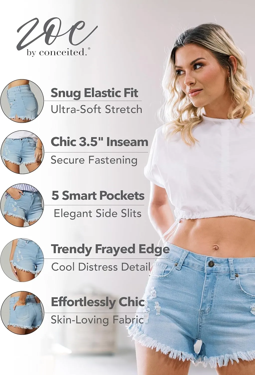 Conceited Denim Jean Shorts Womens High Stretchy - High Waisted