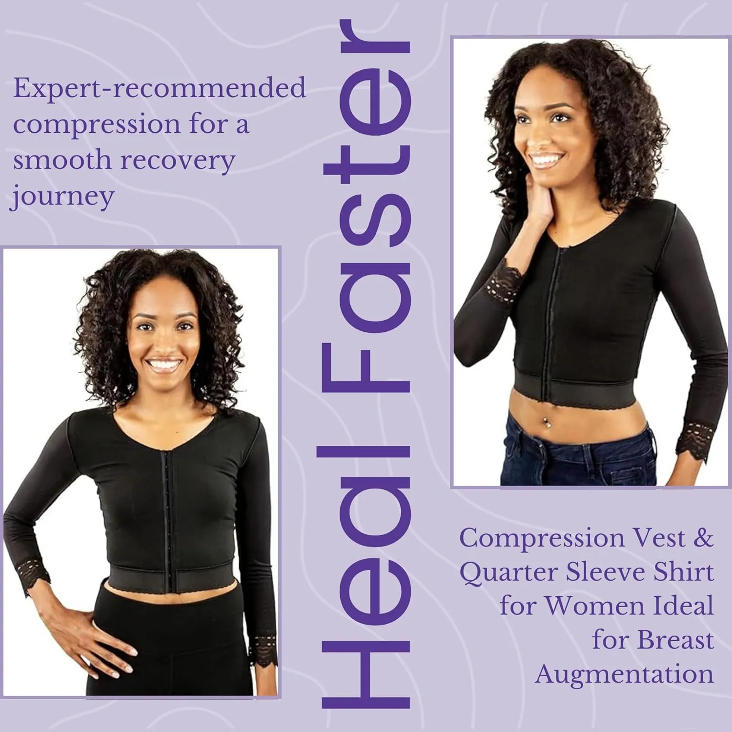 ContourMD Compression Vest & Quarter Sleeve Shirt for Women | Ideal for Breast Augmentation, Reduction & Liposuction Recovery