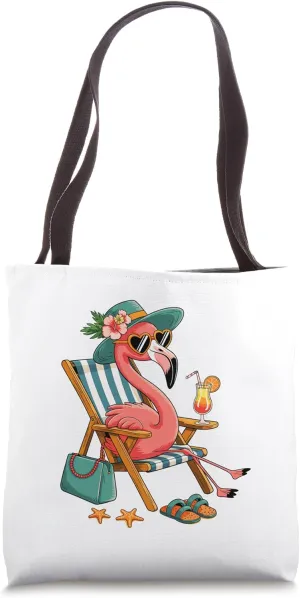 Cool Flamingo Relaxing On Beach Chair Summer Vacation Vibes Tote Bag