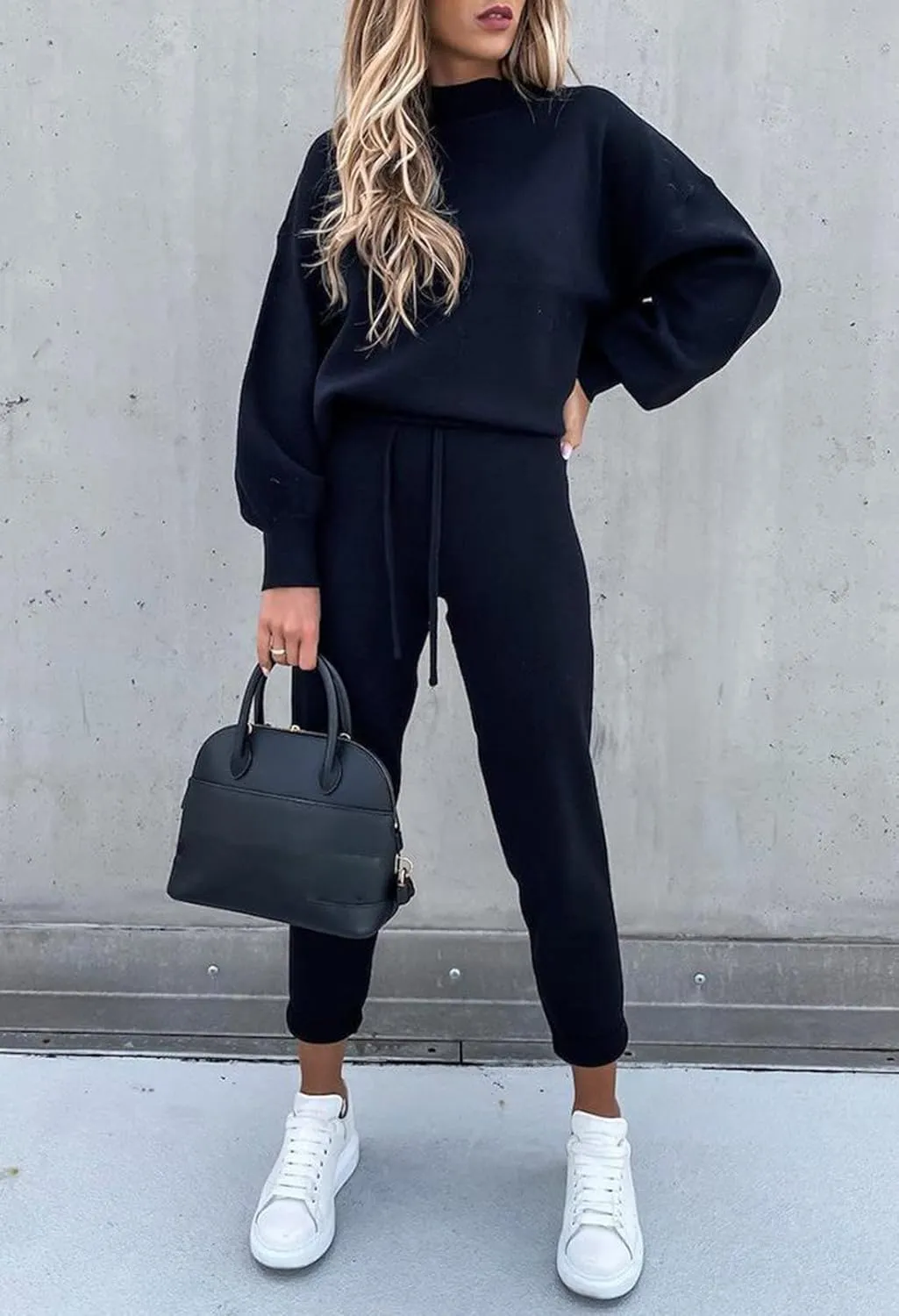 Cutiefox Women's 2 Piece Sweatsuit Outfits Lantern Sleeve Pullover Tops and High Waist Jogger Pants Lounge Sets
