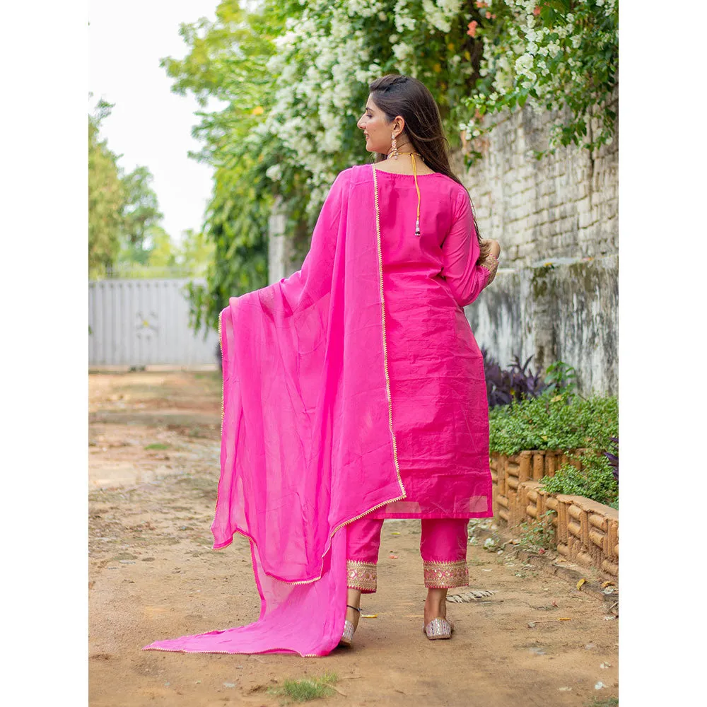 DIMPLE DESIGN STUDIO Pink Gold Chanderi Suit (Set of 3)