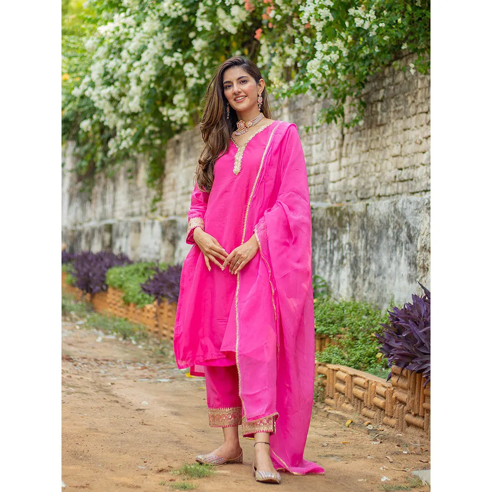 DIMPLE DESIGN STUDIO Pink Gold Chanderi Suit (Set of 3)