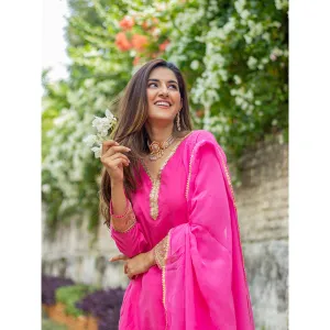 DIMPLE DESIGN STUDIO Pink Gold Chanderi Suit (Set of 3)