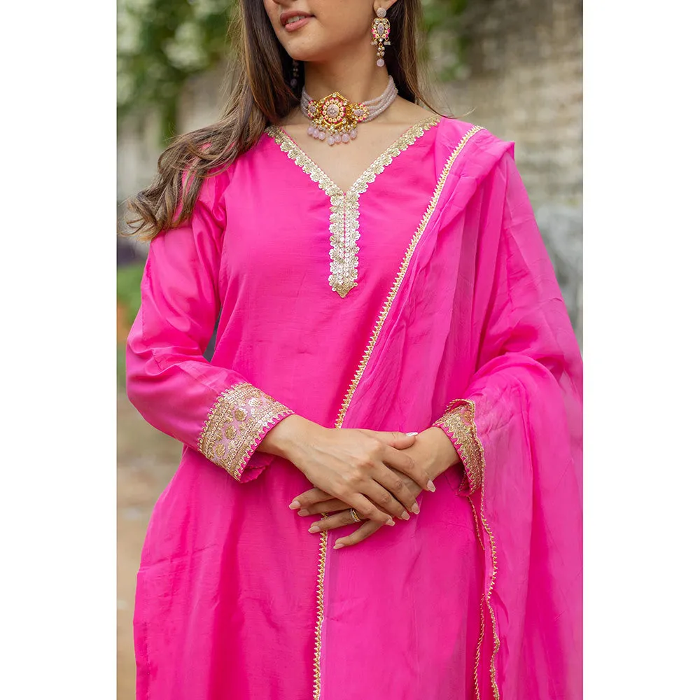 DIMPLE DESIGN STUDIO Pink Gold Chanderi Suit (Set of 3)