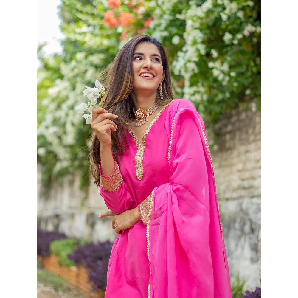 DIMPLE DESIGN STUDIO Pink Gold Chanderi Suit (Set of 3)