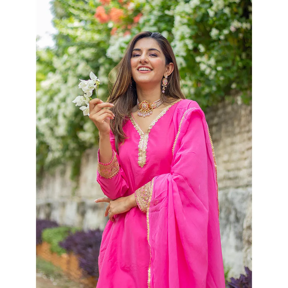 DIMPLE DESIGN STUDIO Pink Gold Chanderi Suit (Set of 3)