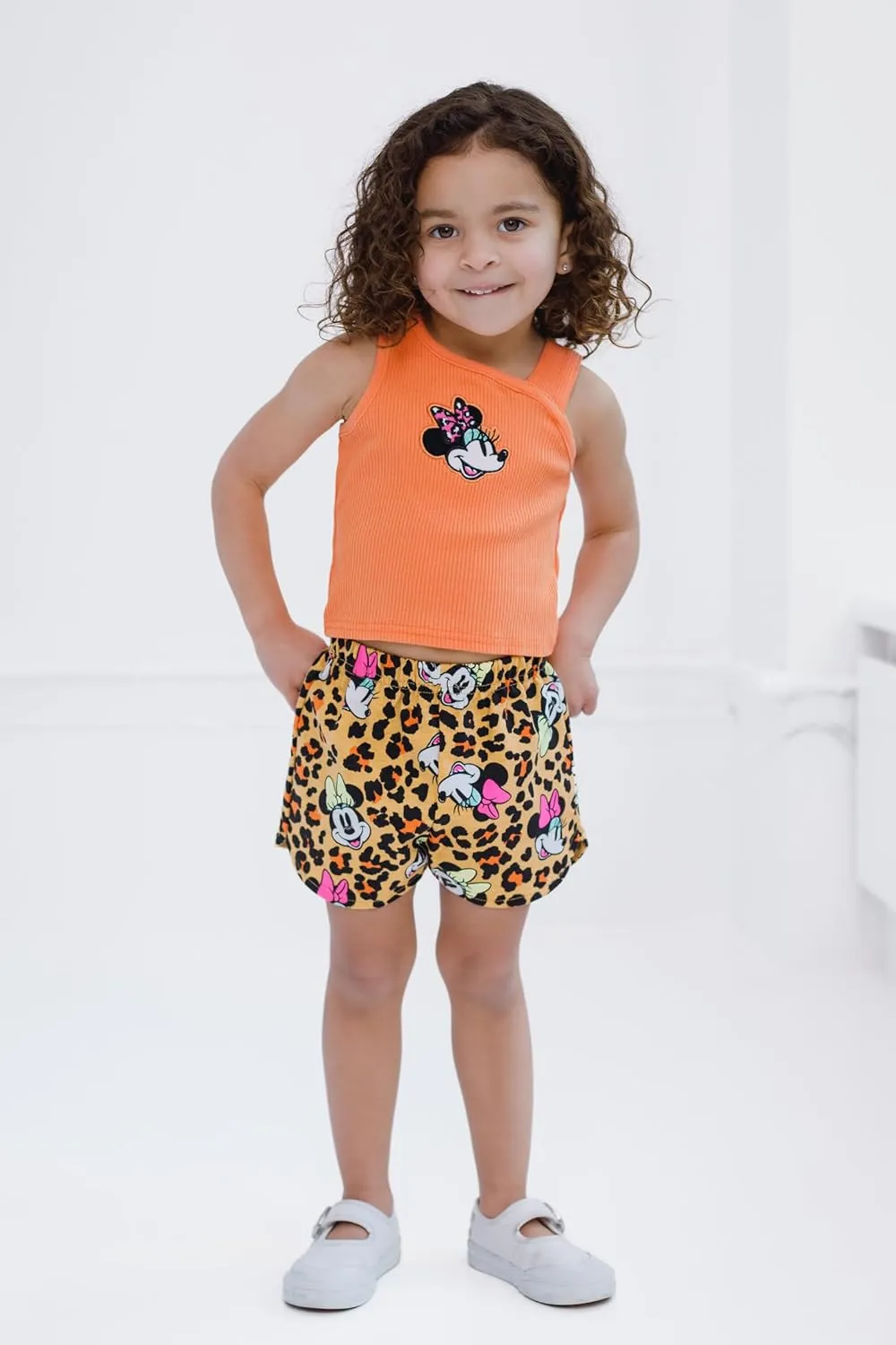 Disney Minnie Mouse Girls Ribbed Tank Top and French Terry Shorts Outfit Set Toddler to Big Kid Sizes (2T - 14-16)