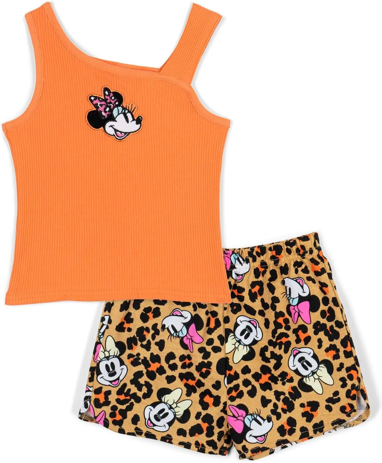 Disney Minnie Mouse Girls Ribbed Tank Top and French Terry Shorts Outfit Set Toddler to Big Kid Sizes (2T - 14-16)