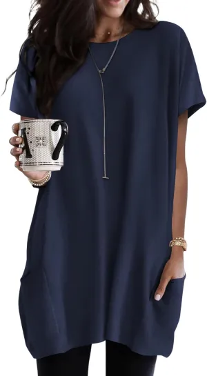 Dokotoo Womens Summer 2025 Casual Short Sleeve Shirts Loose Fit Oversized Tshirts Tunic Tops with Pockets