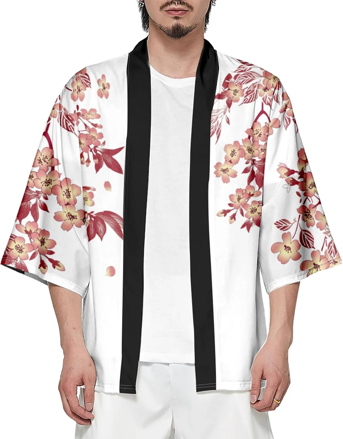 DOSLAVIDA Men's Japanese Kimono Jacket Set Stylish Open Front Coat With Shorts Chinese Style Printed Cardigan Suits