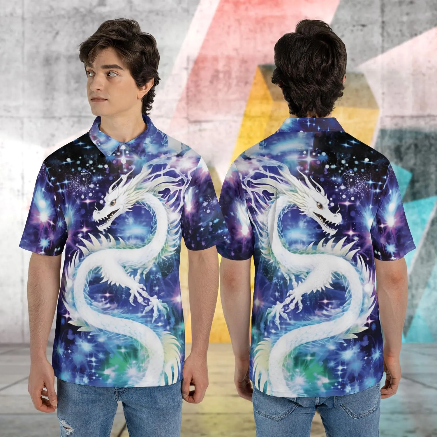 Dragon Polo Shirts for Men - Mythical Creature Men's Regular Fit Quick Dry Golf Polo Shirt Series 06
