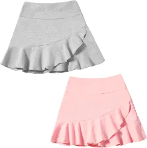 DREAM BUS 2 Pack Girls Skirts Built in Shorts Little Kid Tennis Skorts Toddler Girl Athletic Skorts Flowy Skirts