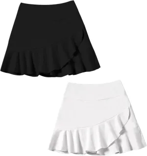 DREAM BUS 2 Pack Girls Skirts Built in Shorts Little Kid Tennis Skorts Toddler Girl Athletic Skorts Flowy Skirts