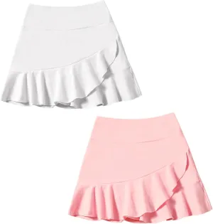 DREAM BUS 2 Pack Girls Skirts Built in Shorts Little Kid Tennis Skorts Toddler Girl Athletic Skorts Flowy Skirts