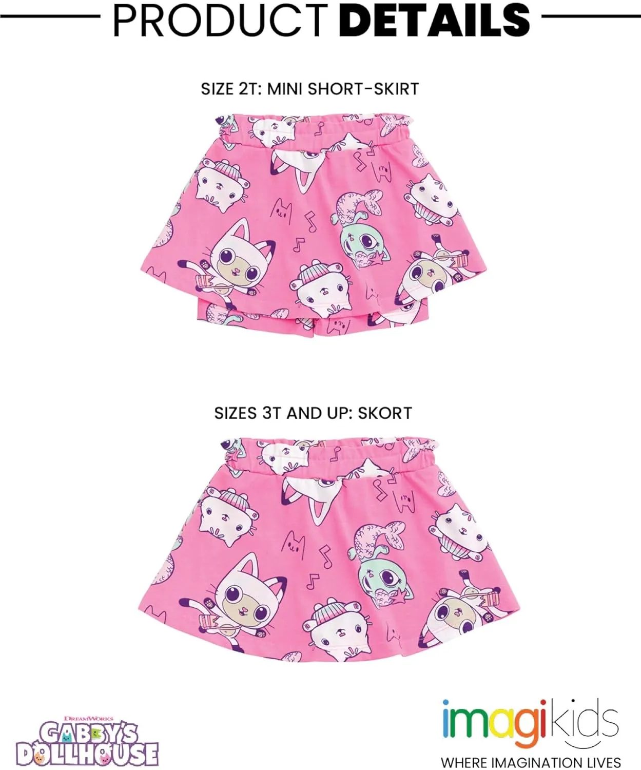 DREAMWORKS GABBY'S DOLLHOUSE Girls 2 Pack Skorts Toddler to Big Kid