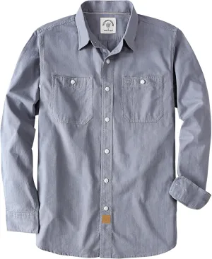 Dubinik Chambray Shirt Men Long Sleeve Cotton Work Shirts with 2 Pockets Casual Button Down
