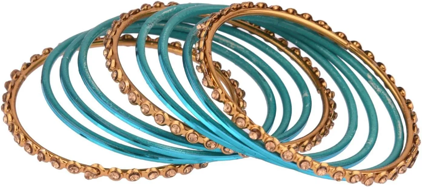 Efulgenz Indian Bangles Set Metal Bangles One Dozen Plain Glossy Alloy Bangles with Crystal Oxidized Bangles Boho Bohemian Bracelet Bollywood Party Wedding Jewelry Indian Bangles for Women