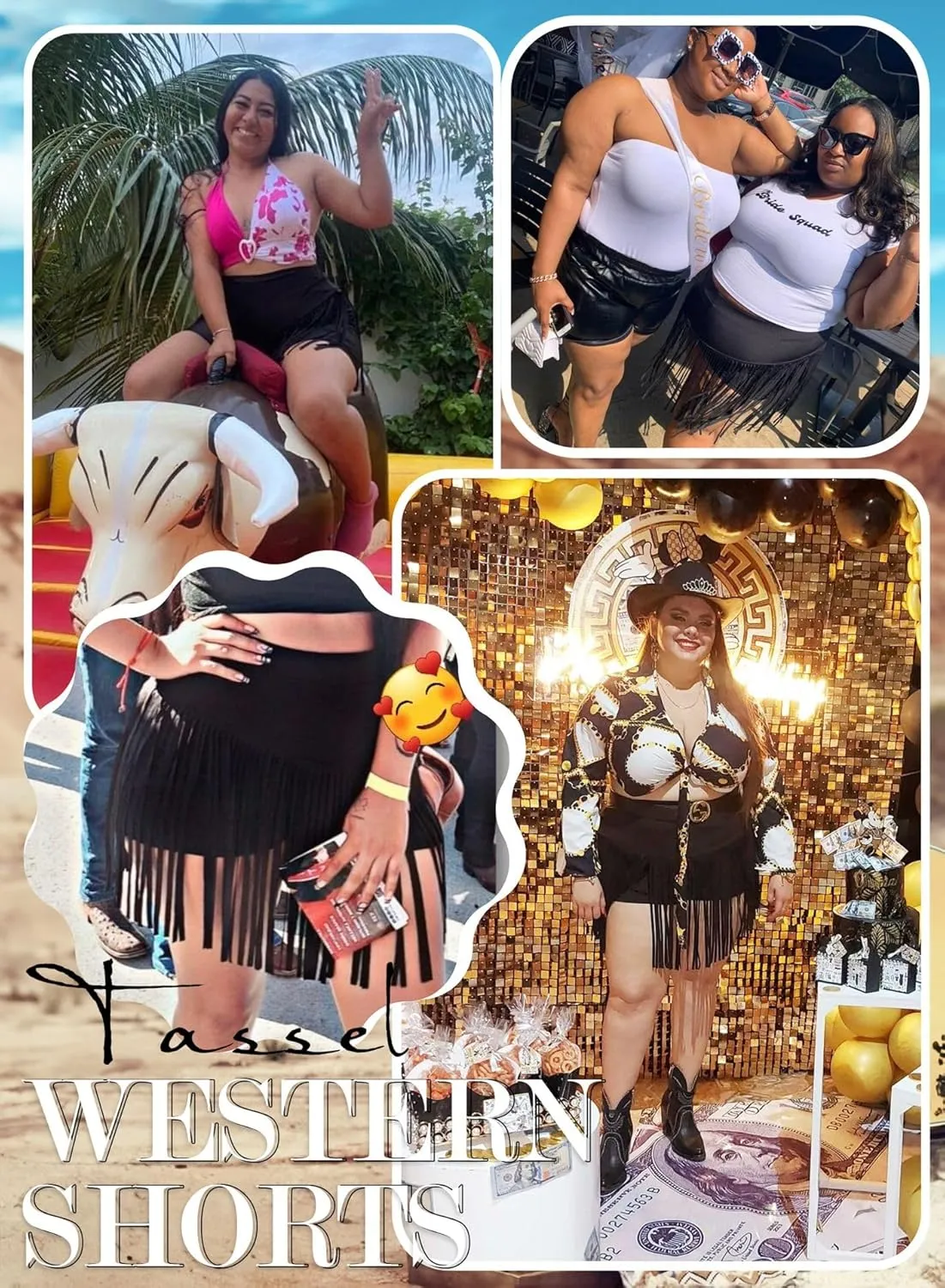 Ella Lust Womens Plus Size Cowgirl Fringe Shorts - Western Country Concert Outfits Tassel Skirt High Waisted Booty Bottoms