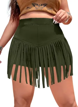 Ella Lust Womens Plus Size Cowgirl Fringe Shorts - Western Country Concert Outfits Tassel Skirt High Waisted Booty Bottoms