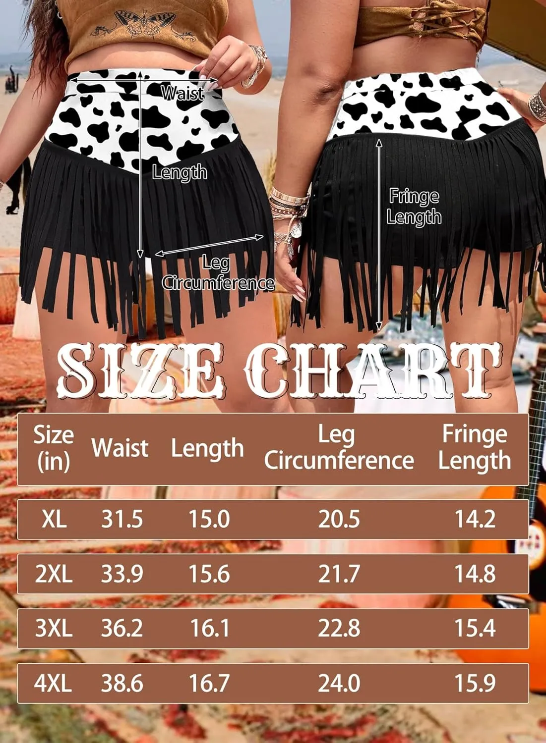 Ella Lust Womens Plus Size Cowgirl Fringe Shorts - Western Country Concert Outfits Tassel Skirt High Waisted Booty Bottoms
