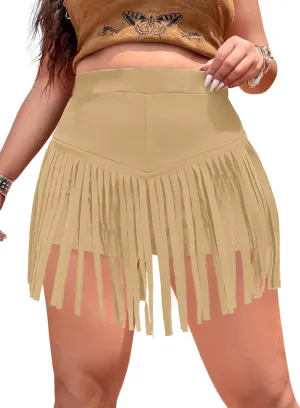 Ella Lust Womens Plus Size Cowgirl Fringe Shorts - Western Country Concert Outfits Tassel Skirt High Waisted Booty Bottoms