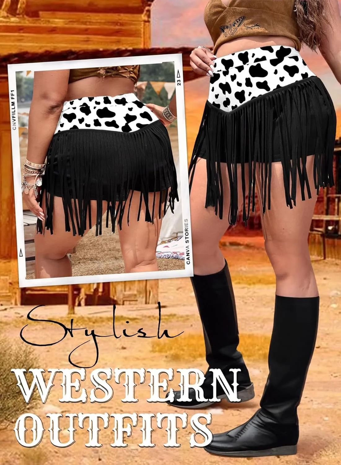 Ella Lust Womens Plus Size Cowgirl Fringe Shorts - Western Country Concert Outfits Tassel Skirt High Waisted Booty Bottoms
