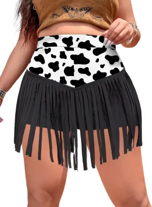 Ella Lust Womens Plus Size Cowgirl Fringe Shorts - Western Country Concert Outfits Tassel Skirt High Waisted Booty Bottoms