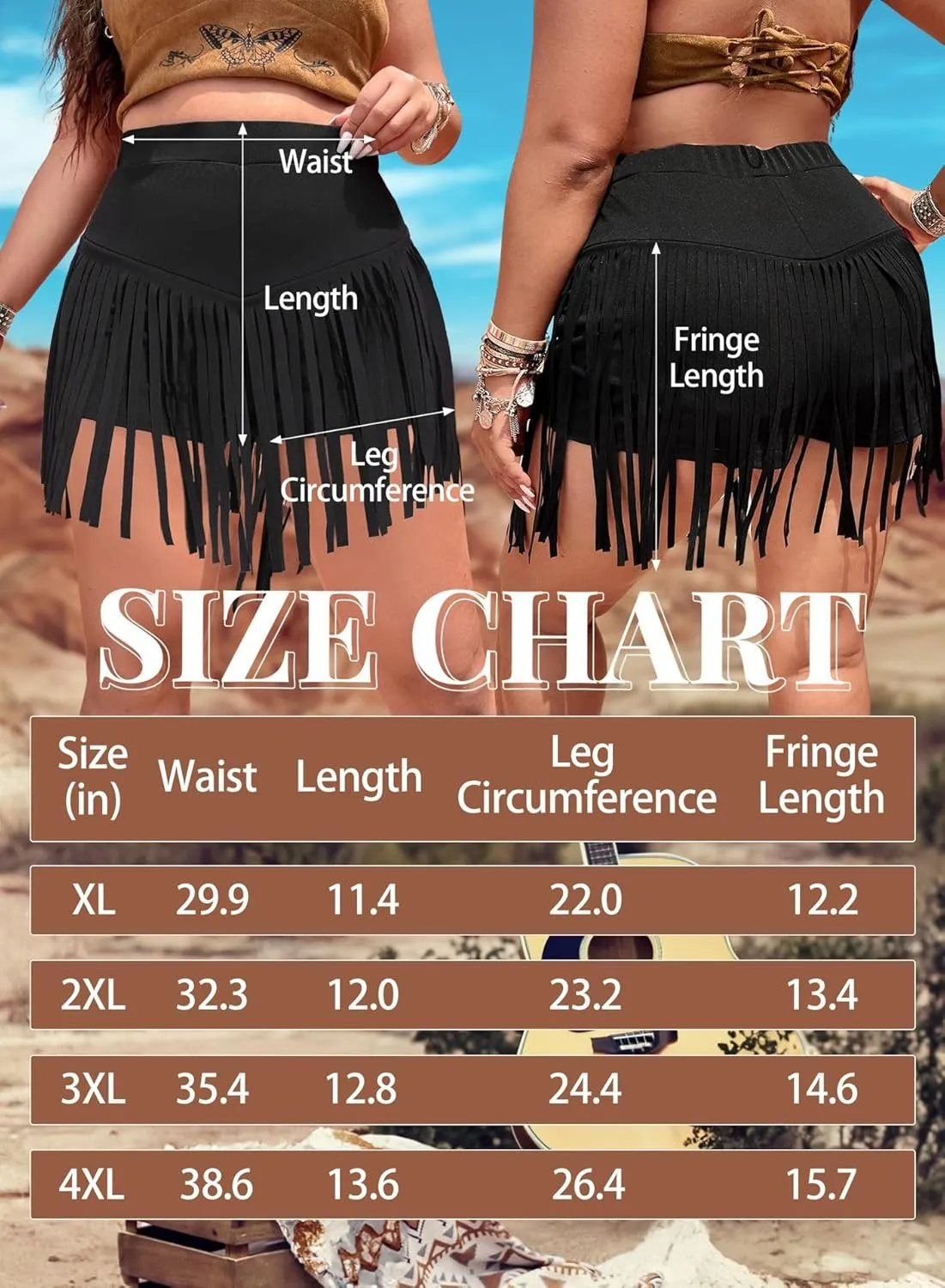 Ella Lust Womens Plus Size Cowgirl Fringe Shorts - Western Country Concert Outfits Tassel Skirt High Waisted Booty Bottoms