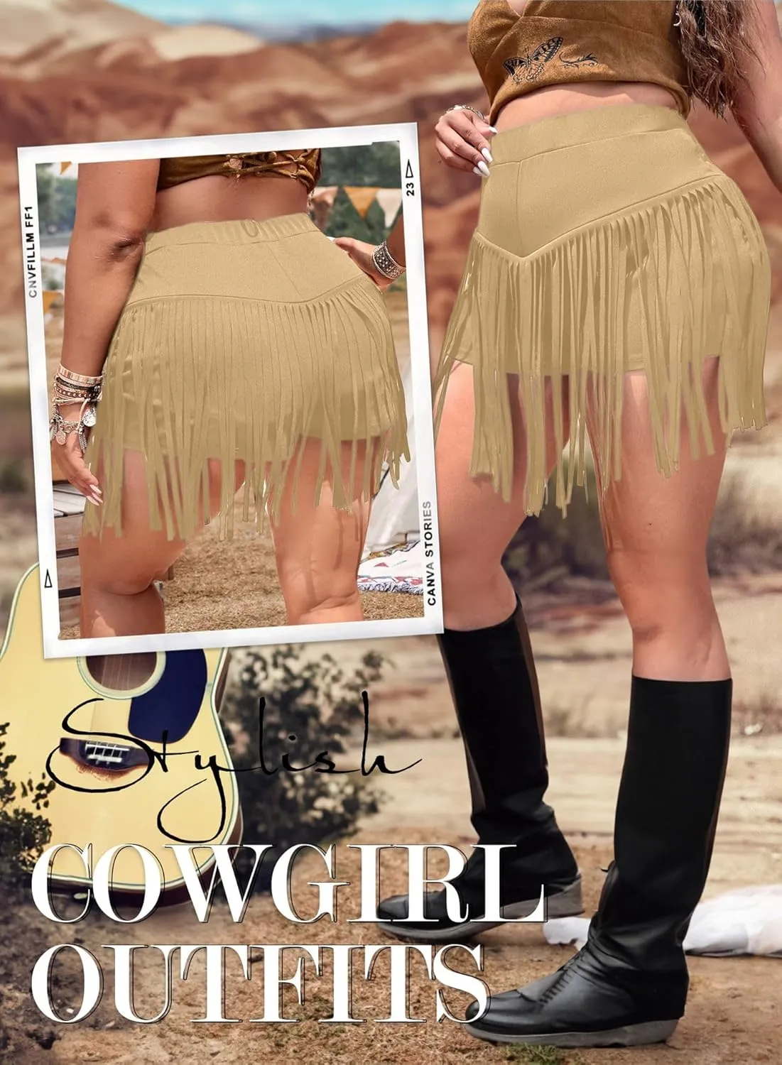 Ella Lust Womens Plus Size Cowgirl Fringe Shorts - Western Country Concert Outfits Tassel Skirt High Waisted Booty Bottoms