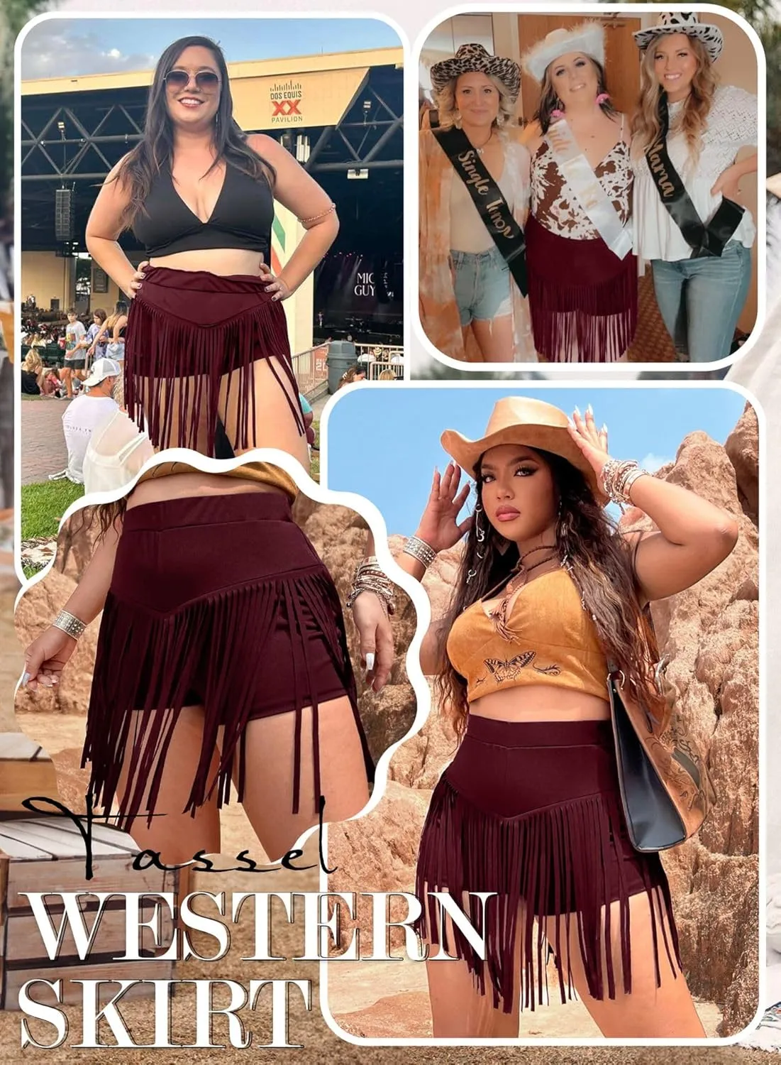 Ella Lust Womens Plus Size Cowgirl Fringe Shorts - Western Country Concert Outfits Tassel Skirt High Waisted Booty Bottoms