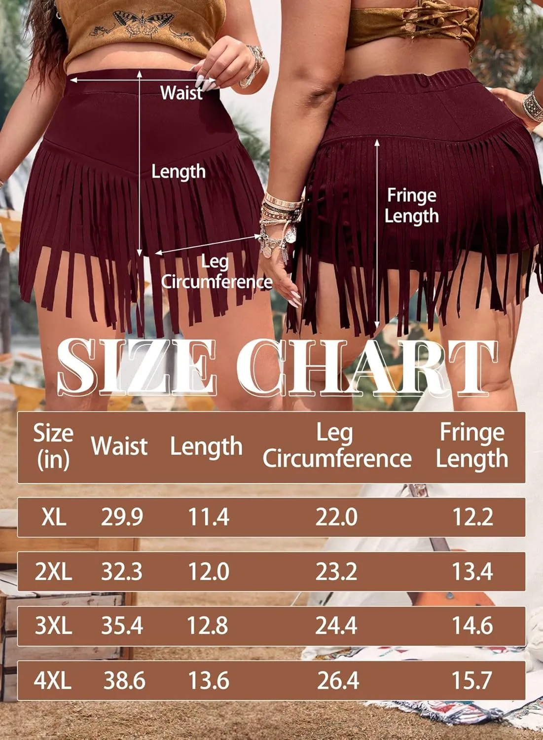 Ella Lust Womens Plus Size Cowgirl Fringe Shorts - Western Country Concert Outfits Tassel Skirt High Waisted Booty Bottoms