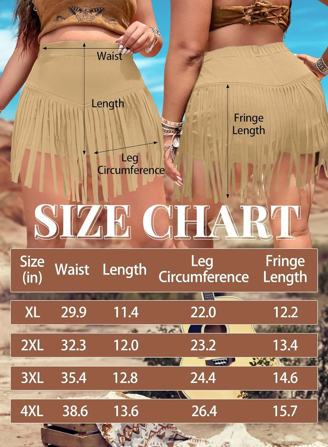 Ella Lust Womens Plus Size Cowgirl Fringe Shorts - Western Country Concert Outfits Tassel Skirt High Waisted Booty Bottoms