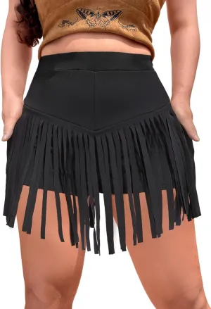 Ella Lust Womens Plus Size Cowgirl Fringe Shorts - Western Country Concert Outfits Tassel Skirt High Waisted Booty Bottoms