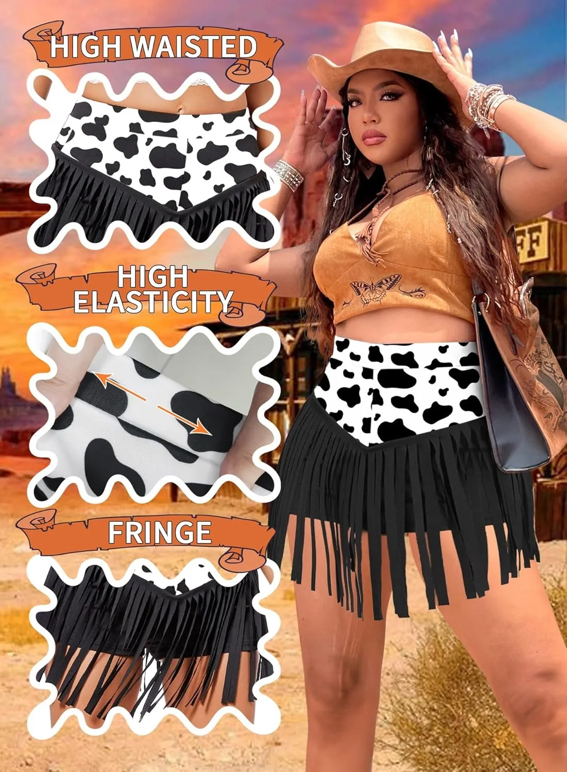 Ella Lust Womens Plus Size Cowgirl Fringe Shorts - Western Country Concert Outfits Tassel Skirt High Waisted Booty Bottoms