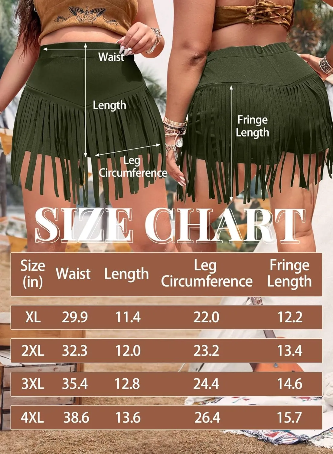 Ella Lust Womens Plus Size Cowgirl Fringe Shorts - Western Country Concert Outfits Tassel Skirt High Waisted Booty Bottoms