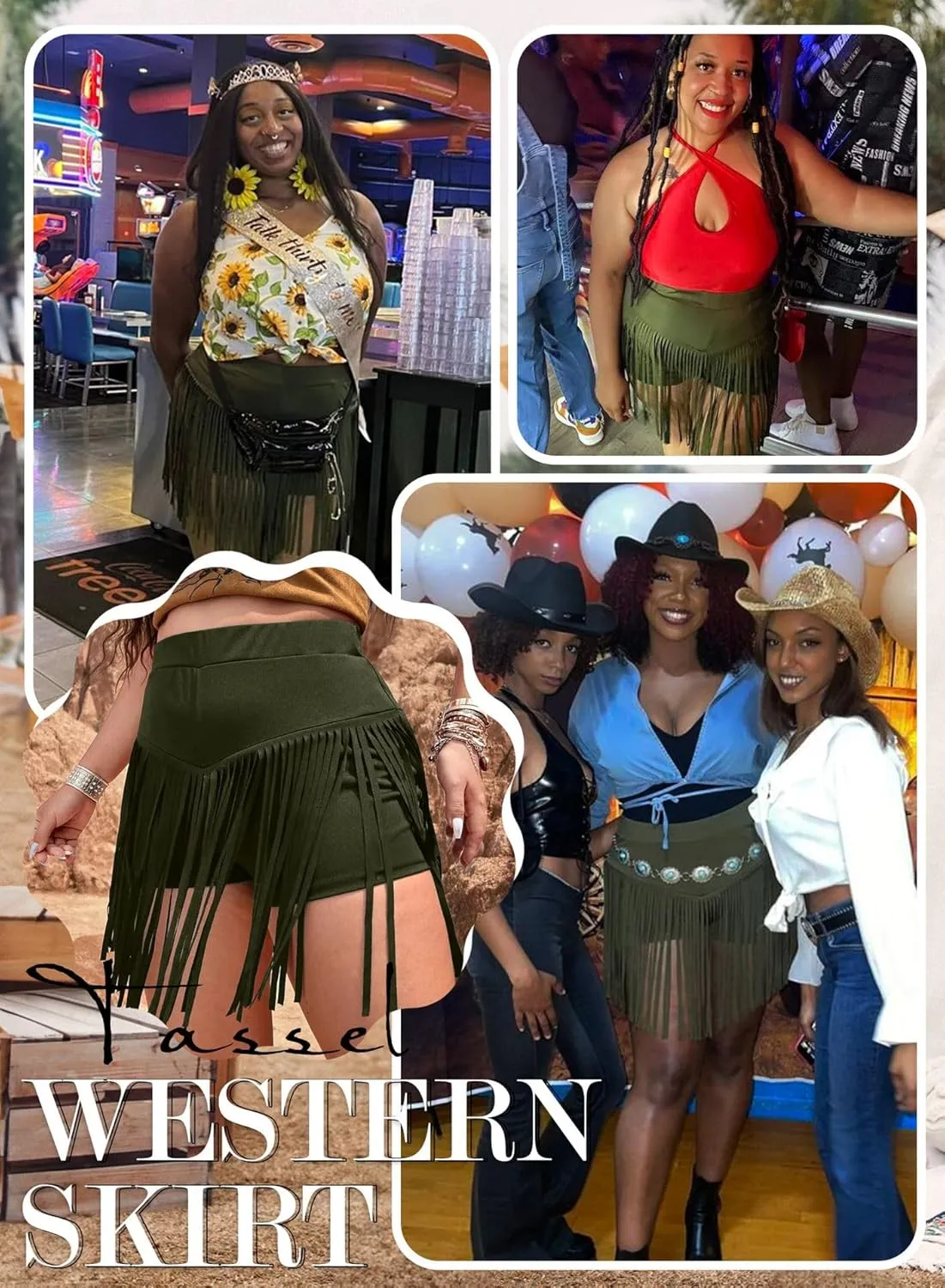 Ella Lust Womens Plus Size Cowgirl Fringe Shorts - Western Country Concert Outfits Tassel Skirt High Waisted Booty Bottoms