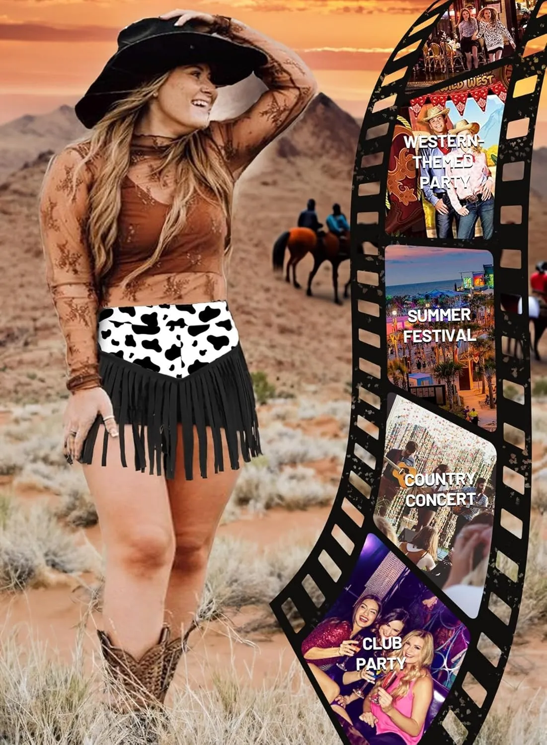 Ella Lust Womens Plus Size Cowgirl Fringe Shorts - Western Country Concert Outfits Tassel Skirt High Waisted Booty Bottoms