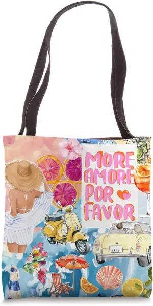 European Summer Coastal Cowgirl Blue Preppy Collage Tote Bag