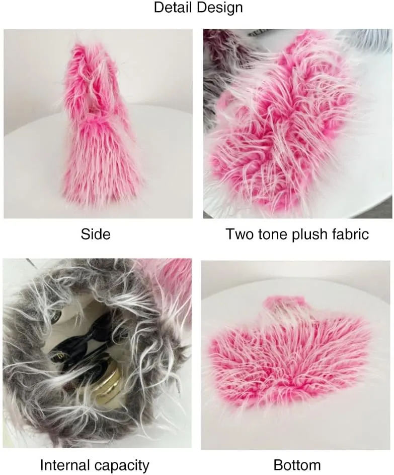 Faux Fur Fluffy Hobo Bag Furry Handbag Purse Y2K Fuzzy Tote Bag,Trendy Cute Plush Purse Women Punk-Style Shoulder Bag, Orange