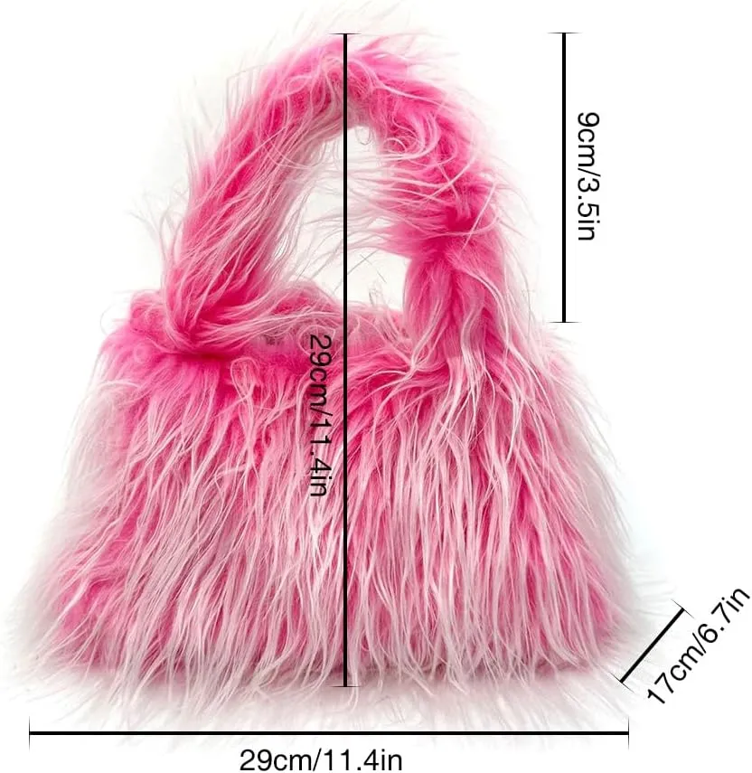 Faux Fur Fluffy Hobo Bag Furry Handbag Purse Y2K Fuzzy Tote Bag,Trendy Cute Plush Purse Women Punk-Style Shoulder Bag, Orange
