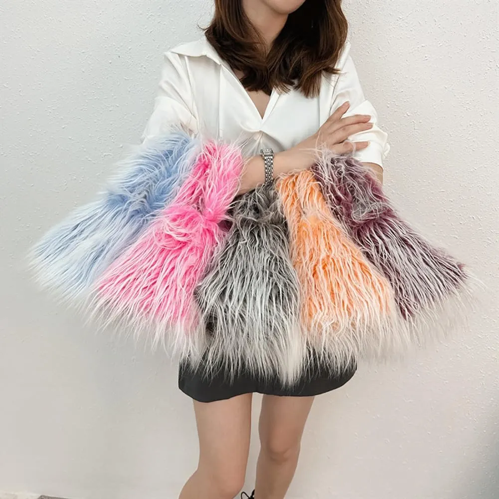 Faux Fur Fluffy Hobo Bag Furry Handbag Purse Y2K Fuzzy Tote Bag,Trendy Cute Plush Purse Women Punk-Style Shoulder Bag, Orange