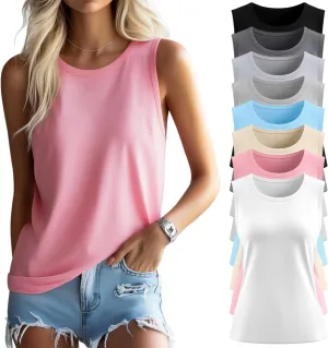 Ficerd 8 Pack Womens Sleeveless Tops, Crew Neck Loose Fit Tank Tops Basic Summer Cotton Shirts Casual 2025 Fashion T Shirts