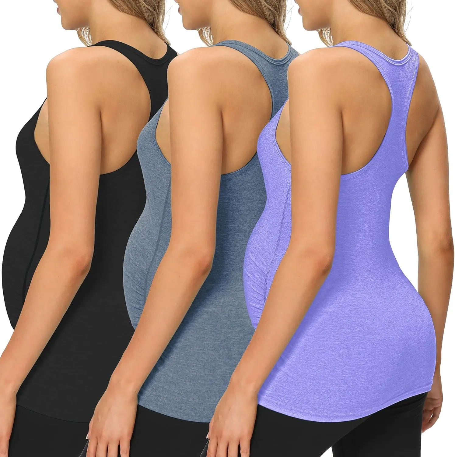 fitglam Women's Maternity Tank Tops Workout Active Athletic Yoga Sleeveless Shirts Pregnancy Racerback Activewear Clothes