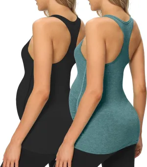 fitglam Women's Maternity Tank Tops Workout Active Athletic Yoga Sleeveless Shirts Pregnancy Racerback Activewear Clothes