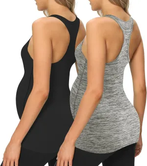 fitglam Women's Maternity Tank Tops Workout Active Athletic Yoga Sleeveless Shirts Pregnancy Racerback Activewear Clothes