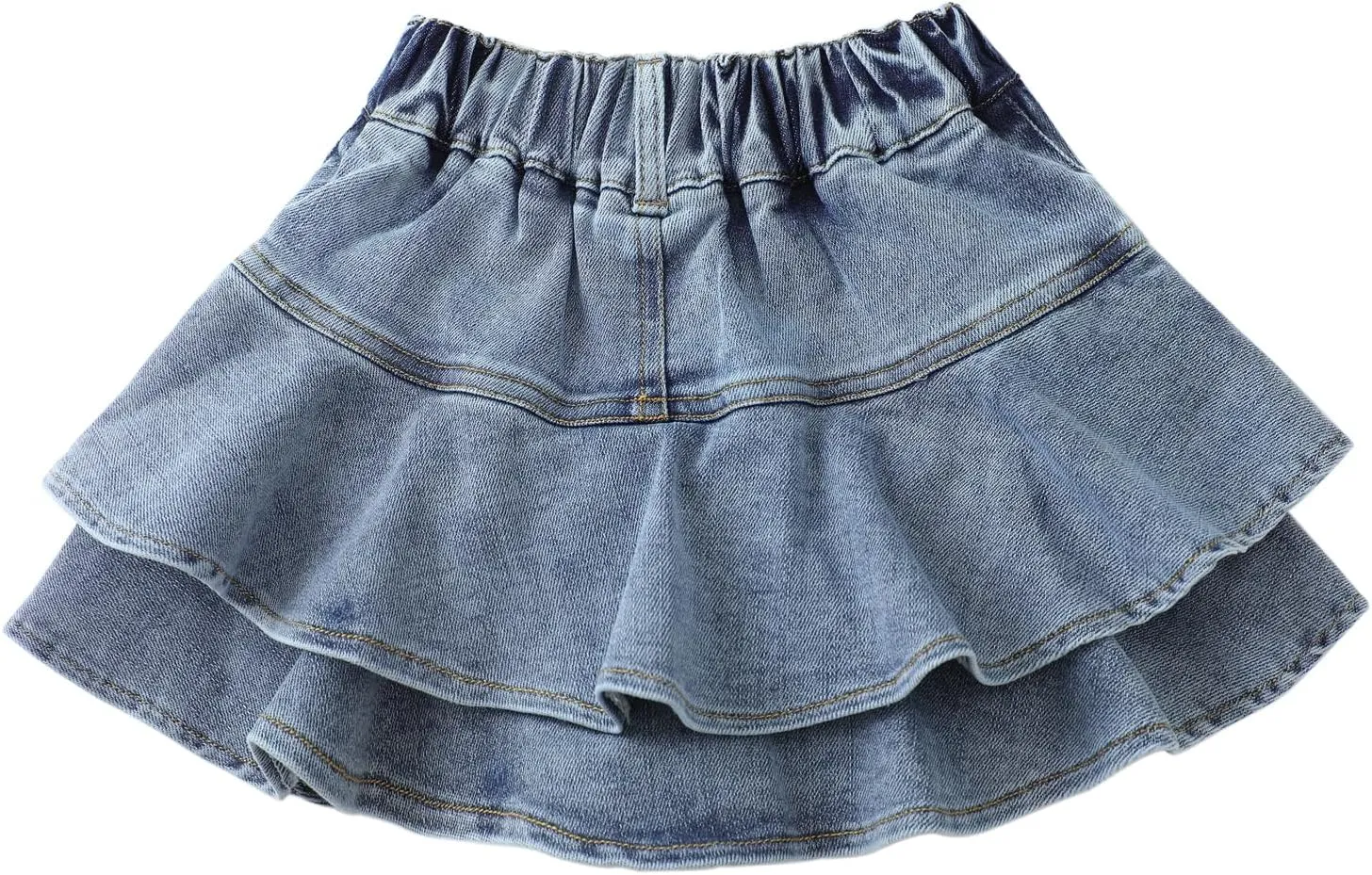 Flofallzique Little Girl's Denim Skirts Mini Flared Pleated Toddler Jean Skorts with Shorts Underneath